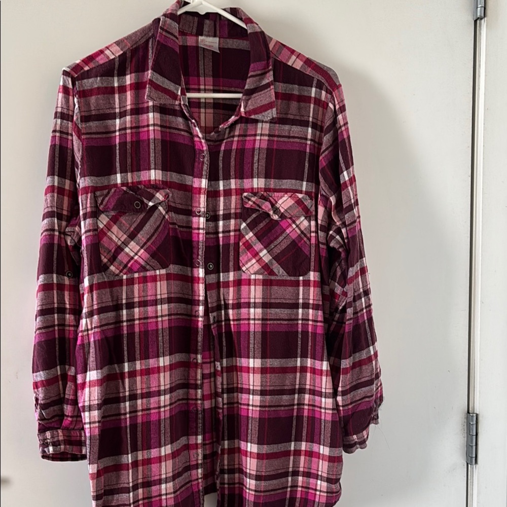 NOBO Women's Long Sleeve Plaid Tee - Pink and Burgundy